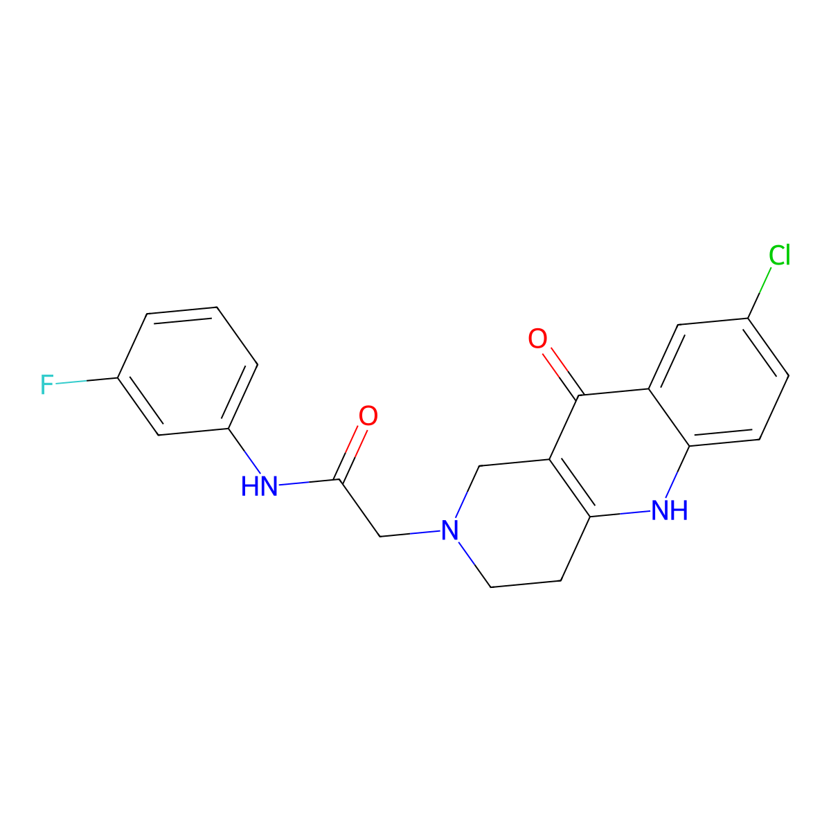 2-(8-chloro-10-oxo-3,4-dihydrobenzo[b][1,6]naphthyridin-2(1H,5H,10H)-yl)-N-(3-fluorophenyl)acetamide molecular structure, CAS 1251580-56-9