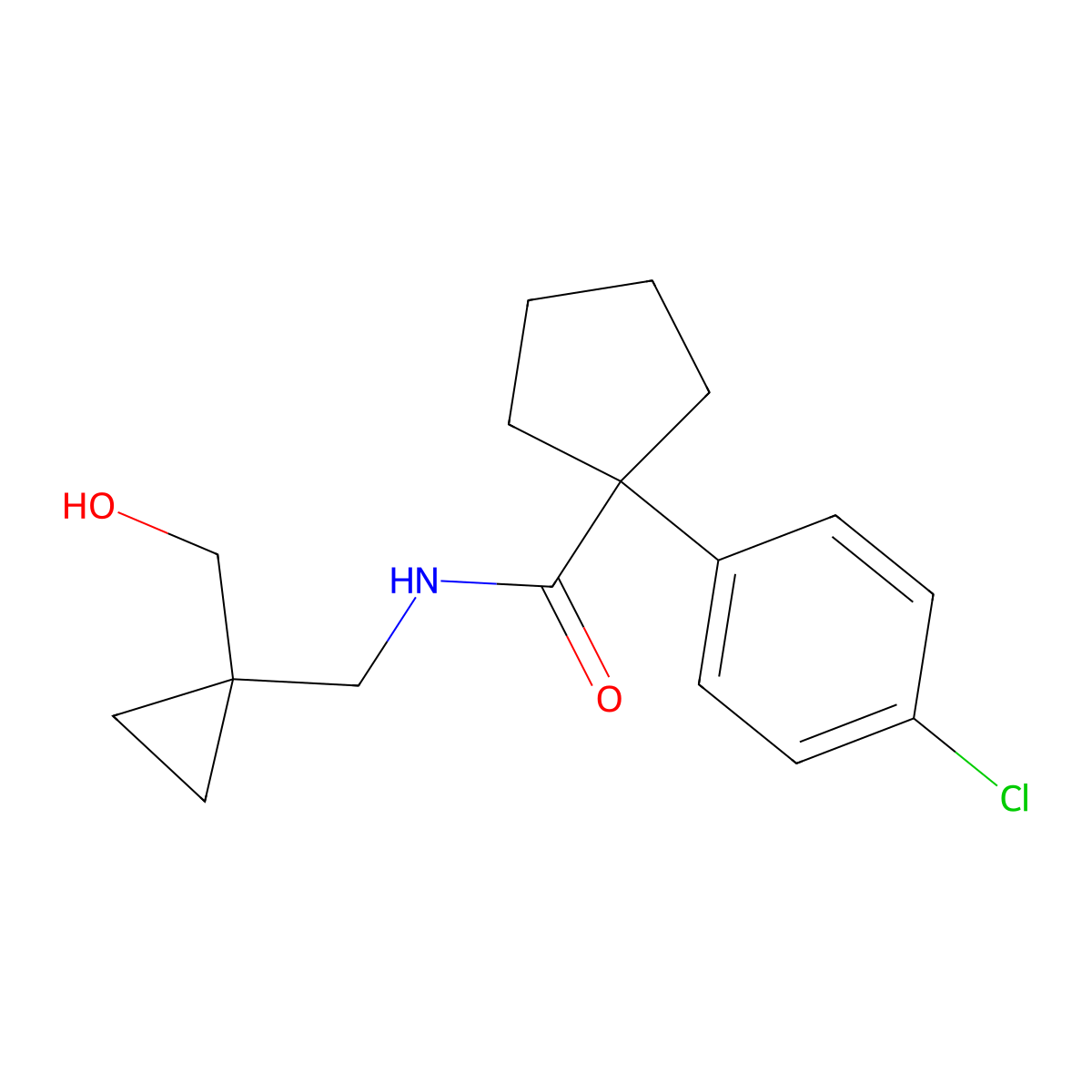 1-(4-chlorophenyl)-N-((1-(hydroxymethyl)cyclopropyl)methyl)cyclopentanecarboxamide molecular structure, CAS 1251580-57-0