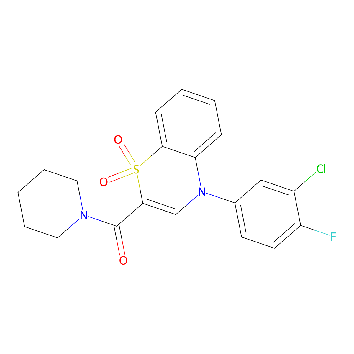 4-(3-chloro-4-fluorophenyl)-2-(piperidin-1-ylcarbonyl)-4H-1,4-benzothiazine 1,1-dioxide molecular structure, CAS 1251580-58-1
