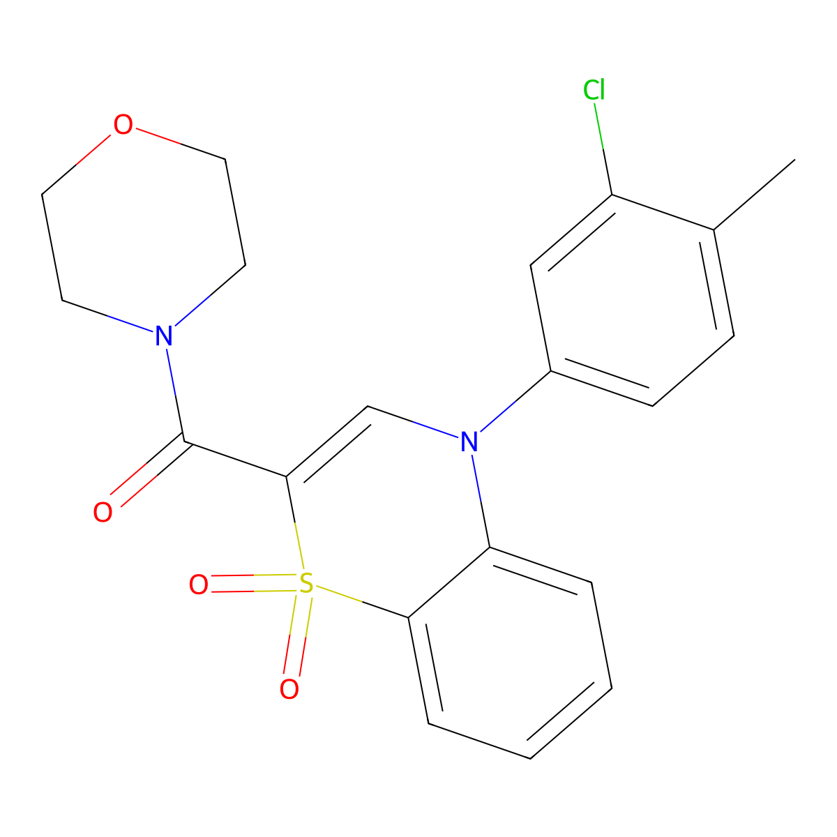 (4-(3-chloro-4-methylphenyl)-1,1-dioxido-4H-benzo[b][1,4]thiazin-2-yl)(morpholino)methanone molecular structure, CAS 1251580-63-8