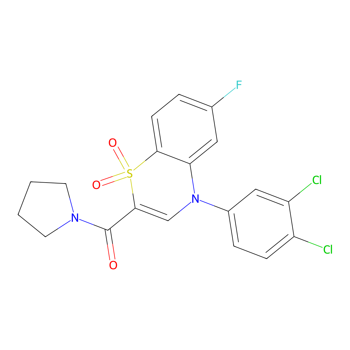 4-(3,4-dichlorophenyl)-6-fluoro-2-(pyrrolidin-1-ylcarbonyl)-4H-1,4-benzothiazine 1,1-dioxide molecular structure, CAS 1251580-67-2