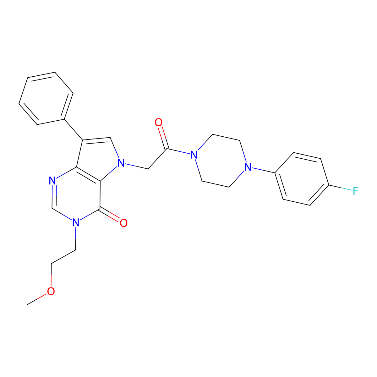 5-{2-[4-(4-fluorophenyl)piperazin-1-yl]-2-oxoethyl}-3-(2-methoxyethyl)-7-phenyl-3,5-dihydro-4H-pyrrolo[3,2-d]pyrimidin-4-one molecular structure, CAS 1251580-69-4