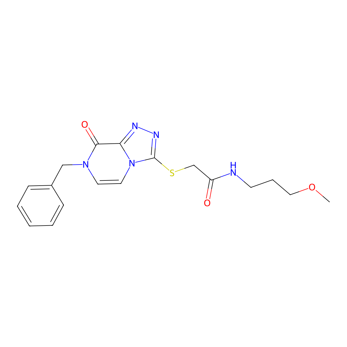 2-((7-benzyl-8-oxo-7,8-dihydro-[1,2,4]triazolo[4,3-a]pyrazin-3-yl)thio)-N-(3-methoxypropyl)acetamide molecular structure, CAS 1251580-70-7