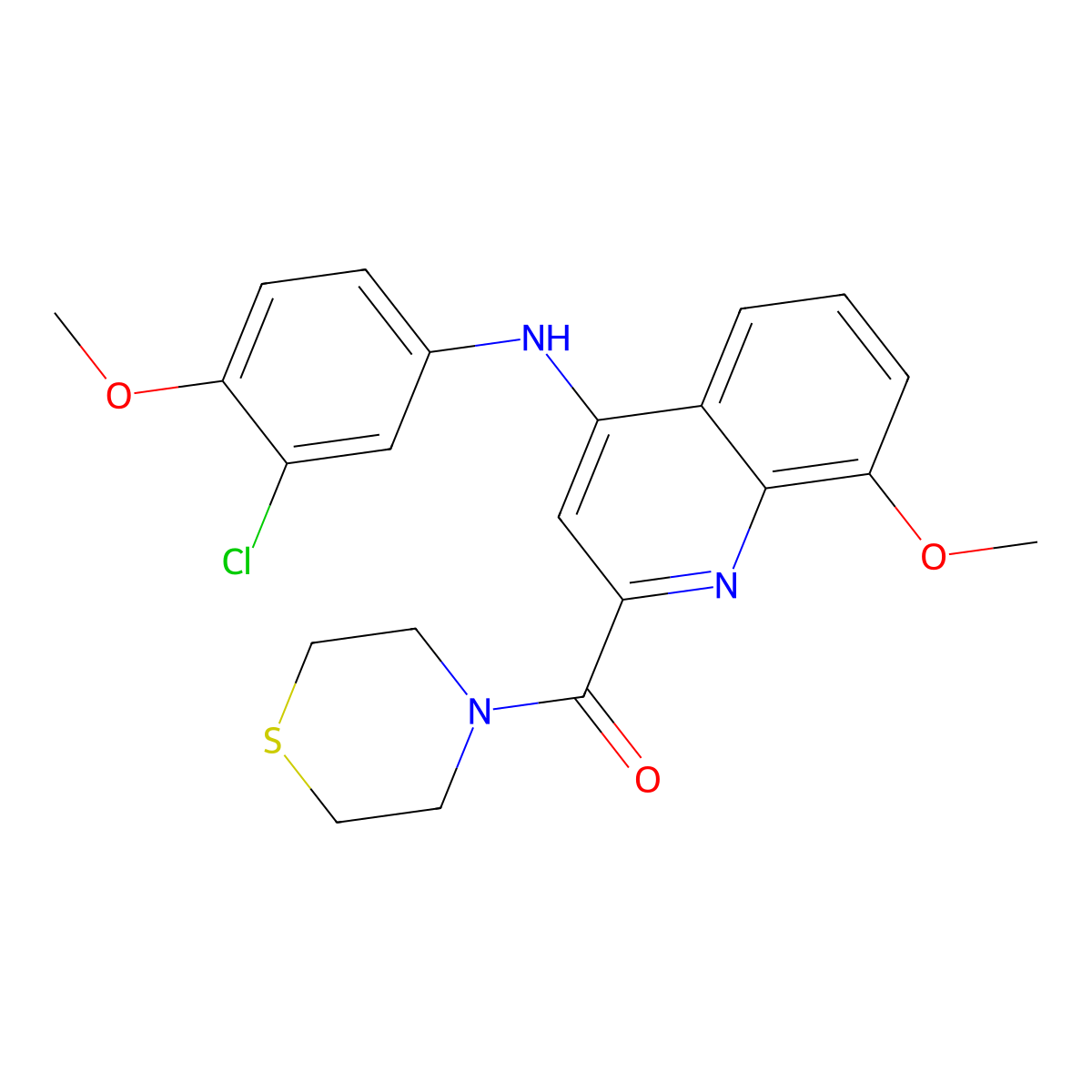 (4-((3-Chloro-4-methoxyphenyl)amino)-8-methoxyquinolin-2-yl)(thiomorpholino)methanone molecular structure, CAS 1251580-73-0