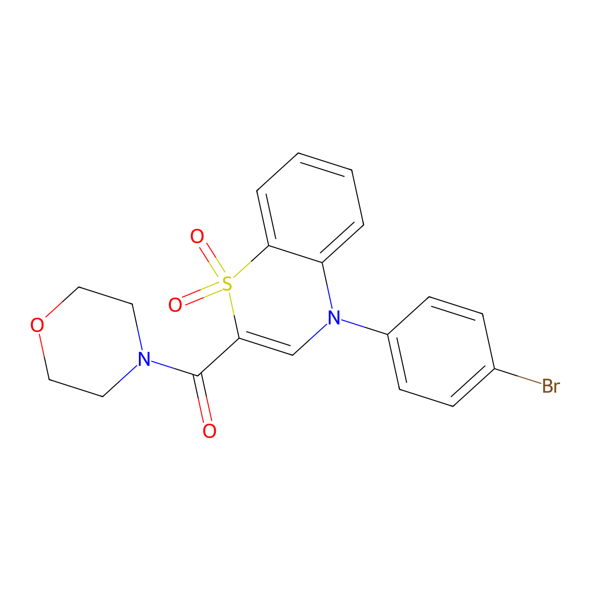 (4-(4-bromophenyl)-1,1-dioxido-4H-benzo[b][1,4]thiazin-2-yl)(morpholino)methanone molecular structure, CAS 1251580-75-2