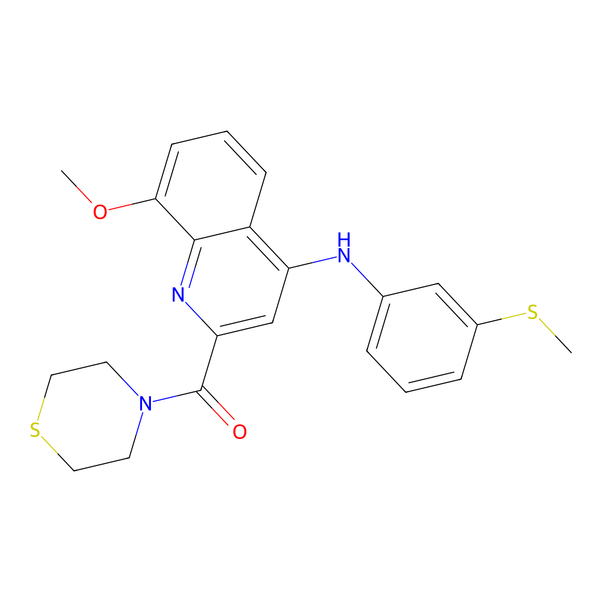 (8-Methoxy-4-((3-(methylthio)phenyl)amino)quinolin-2-yl)(thiomorpholino)methanone molecular structure, CAS 1251580-76-3
