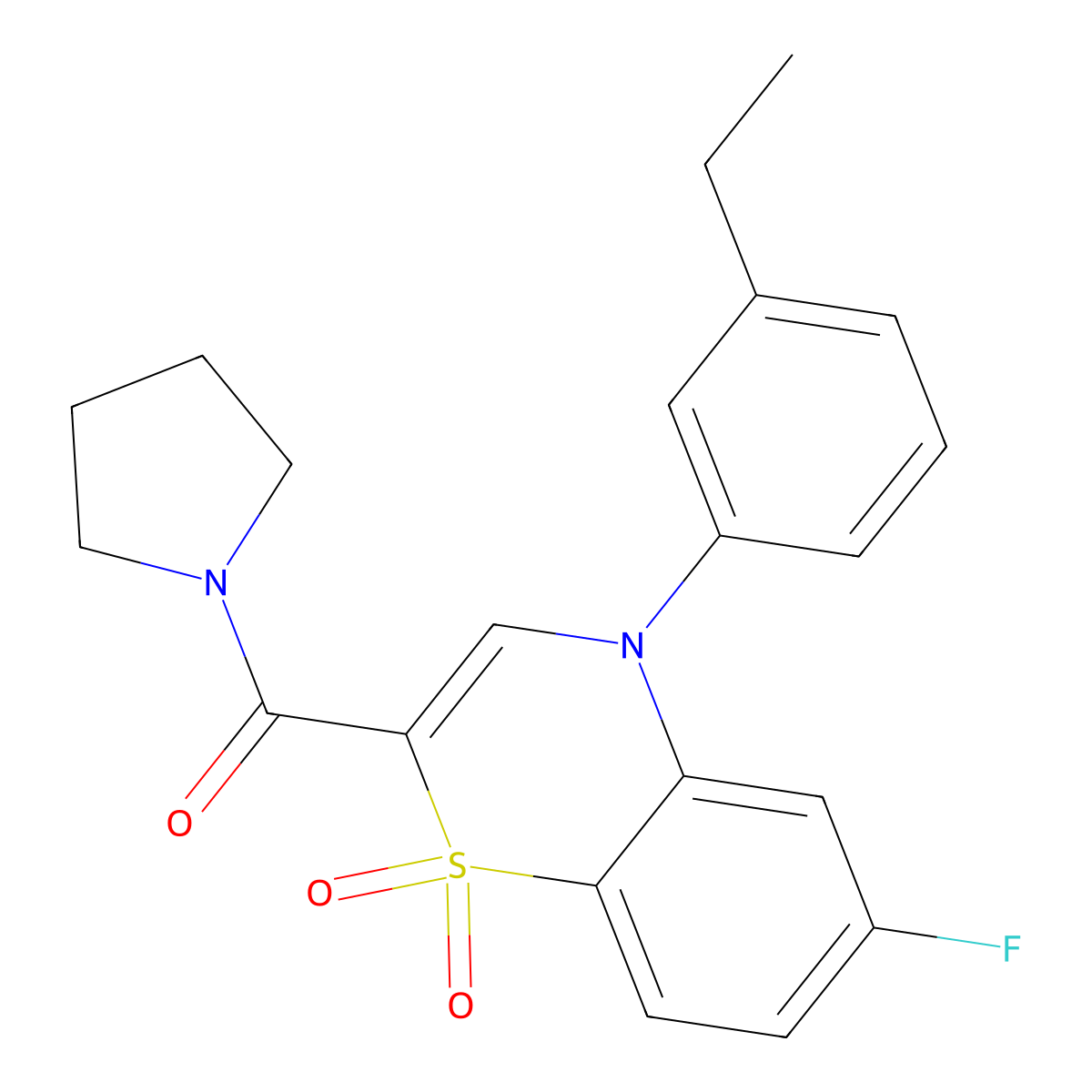 4-(3-ethylphenyl)-6-fluoro-2-(pyrrolidine-1-carbonyl)-4H-1lambda6,4-benzothiazine-1,1-dione molecular structure, CAS 1251580-78-5