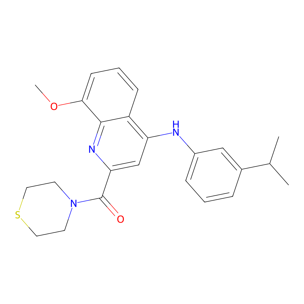 (4-((3-Isopropylphenyl)amino)-8-methoxyquinolin-2-yl)(thiomorpholino)methanone molecular structure, CAS 1251580-81-0