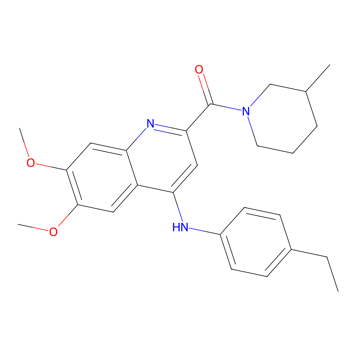 N-(4-ethylphenyl)-6,7-dimethoxy-2-(3-methylpiperidine-1-carbonyl)quinolin-4-amine molecular structure, CAS 1251580-90-1