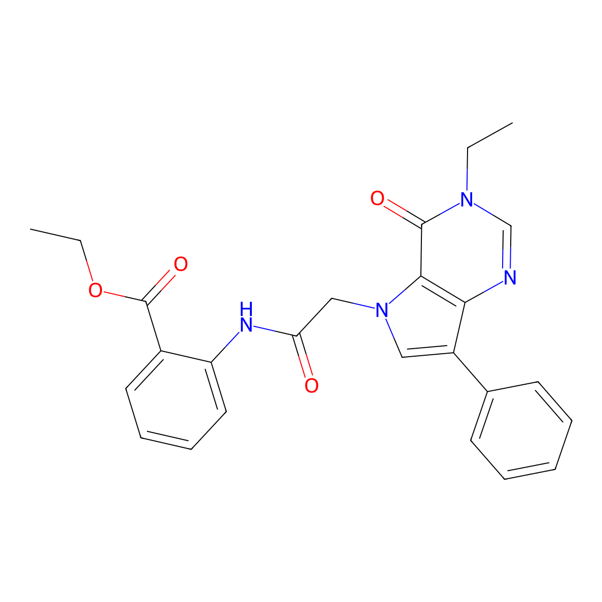 ethyl 2-{[(3-ethyl-4-oxo-7-phenyl-3,4-dihydro-5H-pyrrolo[3,2-d]pyrimidin-5-yl)acetyl]amino}benzoate molecular structure, CAS 1251580-99-0