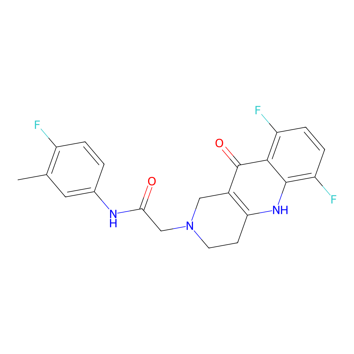 2-(6,9-difluoro-10-oxo-3,4-dihydrobenzo[b][1,6]naphthyridin-2(1H,5H,10H)-yl)-N-(4-fluoro-3-methylphenyl)acetamide molecular structure, CAS 1251581-02-8
