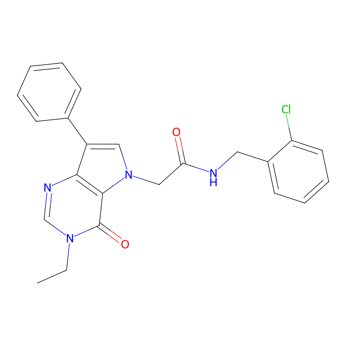 N-(2-chlorobenzyl)-2-(3-ethyl-4-oxo-7-phenyl-3,4-dihydro-5H-pyrrolo[3,2-d]pyrimidin-5-yl)acetamide molecular structure, CAS 1251581-05-1