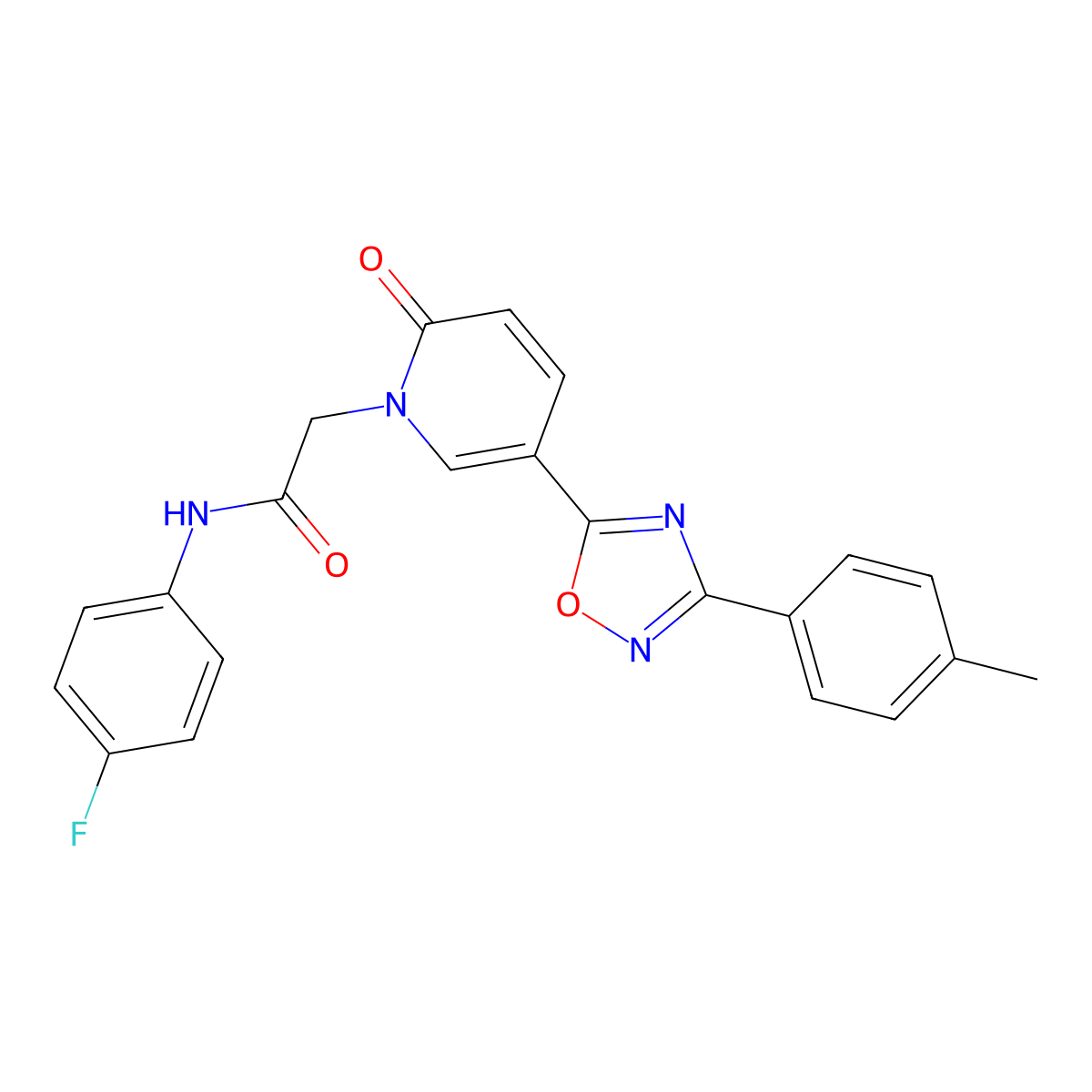 N-(4-fluorophenyl)-2-(2-oxo-5-(3-(p-tolyl)-1,2,4-oxadiazol-5-yl)pyridin-1(2H)-yl)acetamide molecular structure, CAS 1251581-48-2