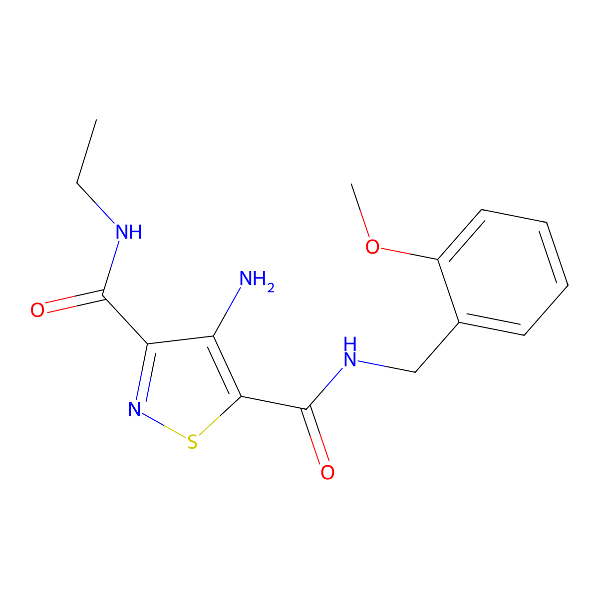 4-amino-N3-ethyl-N5-(2-methoxybenzyl)isothiazole-3,5-dicarboxamide molecular structure, CAS 1251581-56-2