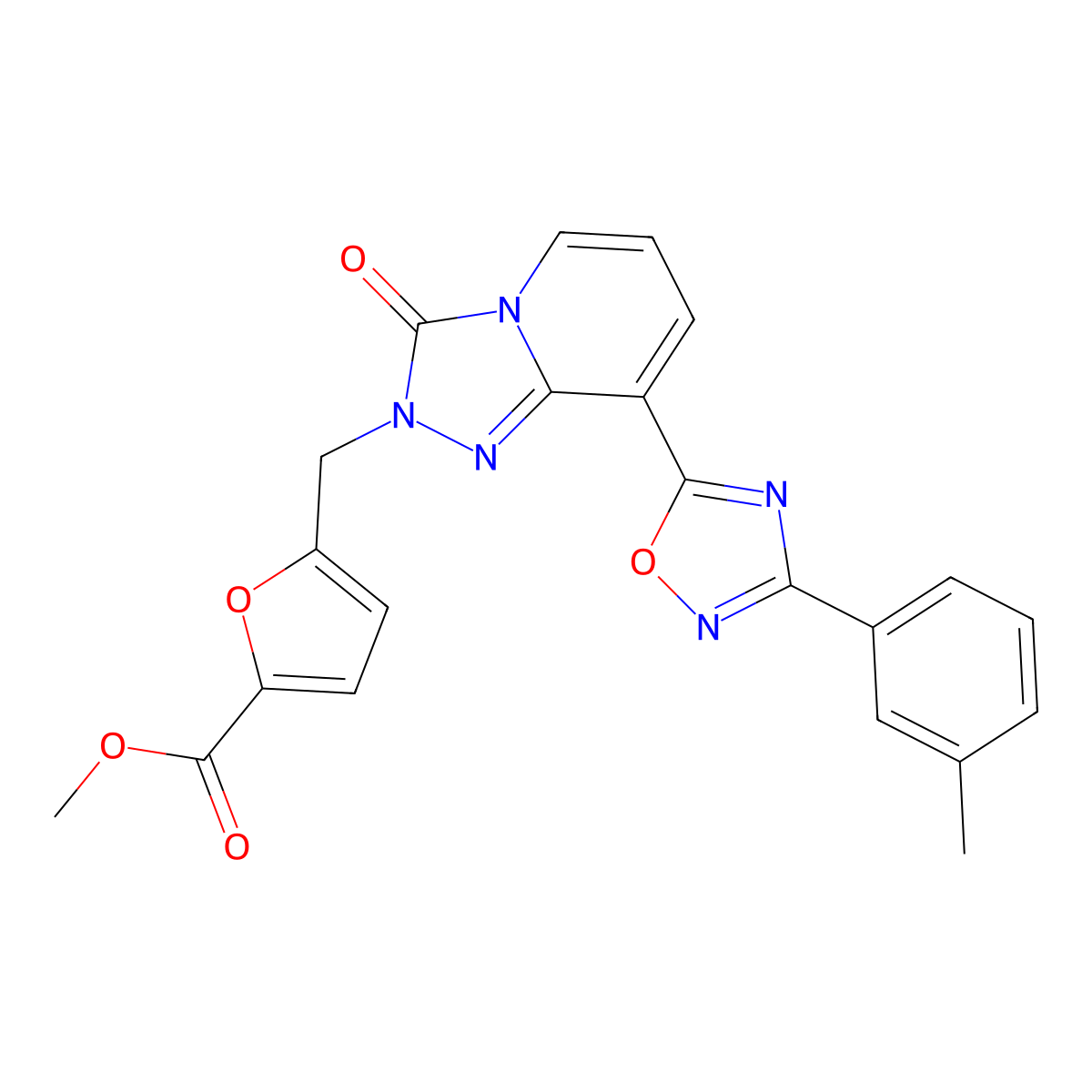 methyl 5-((3-oxo-8-(3-(m-tolyl)-1,2,4-oxadiazol-5-yl)-[1,2,4]triazolo[4,3-a]pyridin-2(3H)-yl)methyl)furan-2-carboxylate molecular structure, CAS 1251581-61-9