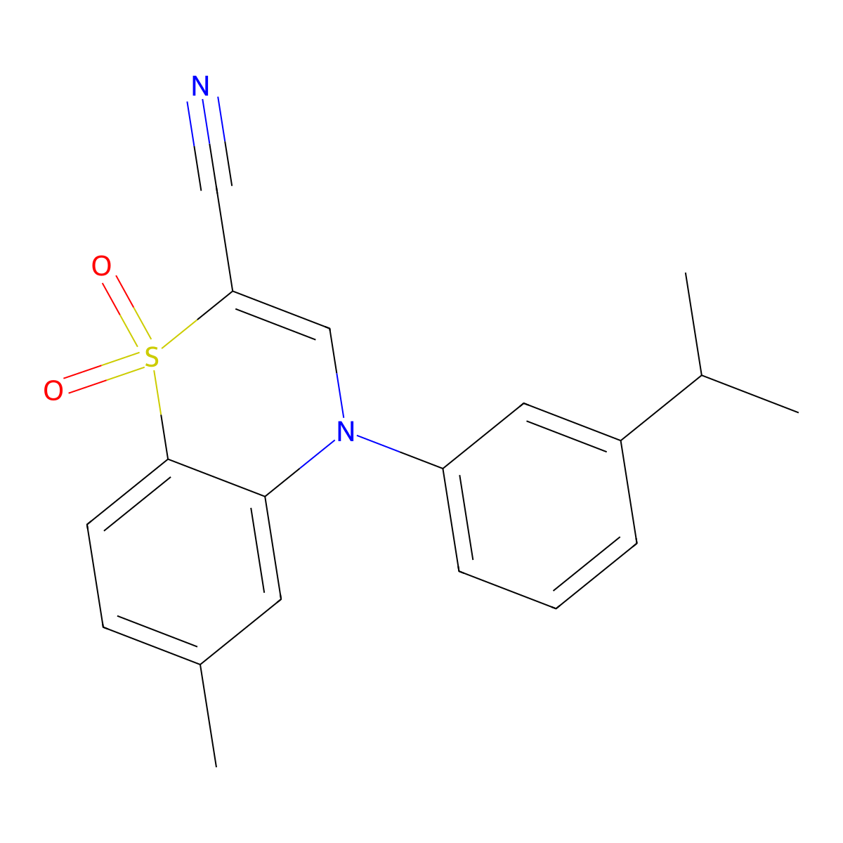 6-methyl-1,1-dioxo-4-[3-(propan-2-yl)phenyl]-4H-1lambda6,4-benzothiazine-2-carbonitrile molecular structure, CAS 1251581-72-2