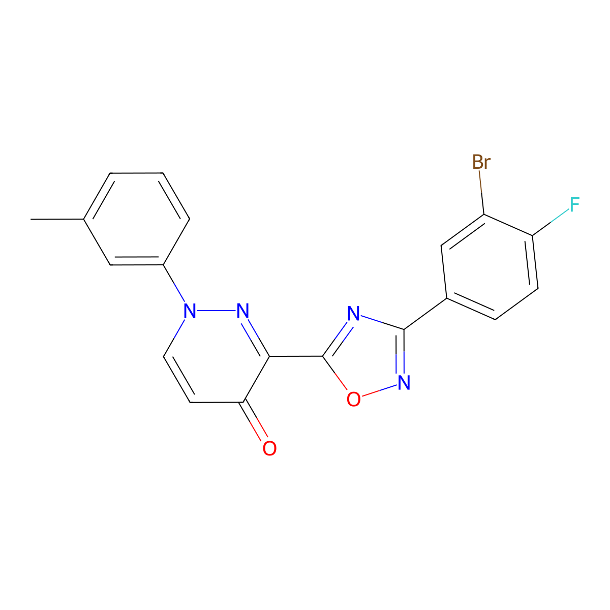 3-[3-(3-Bromo-4-fluorophenyl)-1,2,4-oxadiazol-5-yl]-1-(3-methylphenyl)-1,4-dihydropyridazin-4-one molecular structure, CAS 1251581-89-1