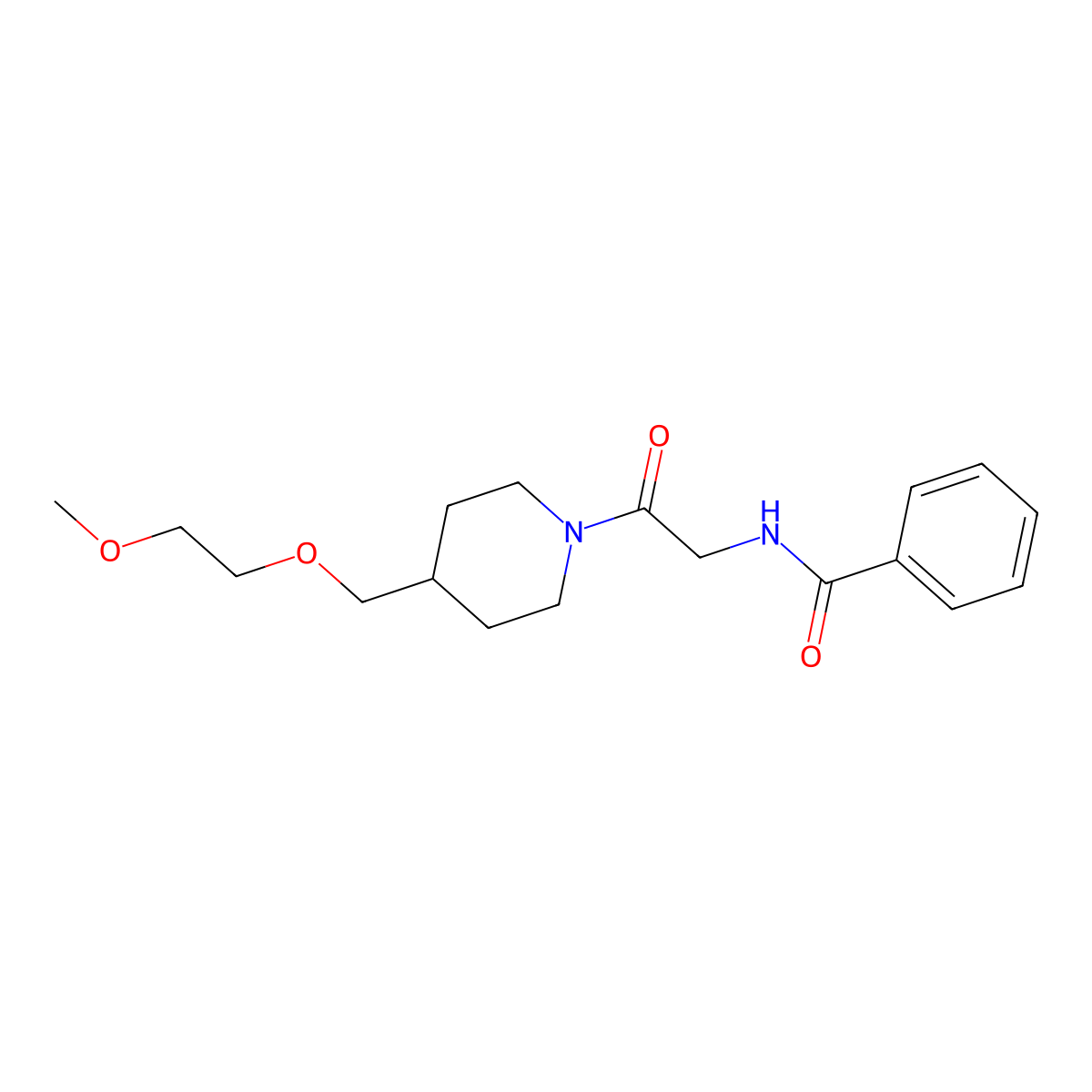 N-(2-(4-((2-methoxyethoxy)methyl)piperidin-1-yl)-2-oxoethyl)benzamide molecular structure, CAS 1251581-97-1
