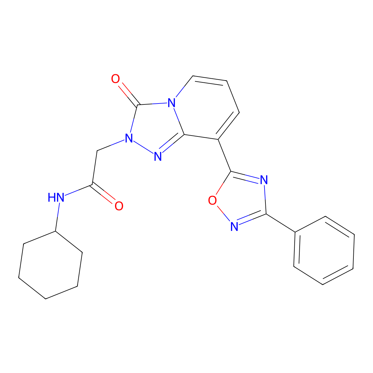N-cyclohexyl-2-[3-oxo-8-(3-phenyl-1,2,4-oxadiazol-5-yl)-2H,3H-[1,2,4]triazolo[4,3-a]pyridin-2-yl]acetamide molecular structure, CAS 1251582-04-3