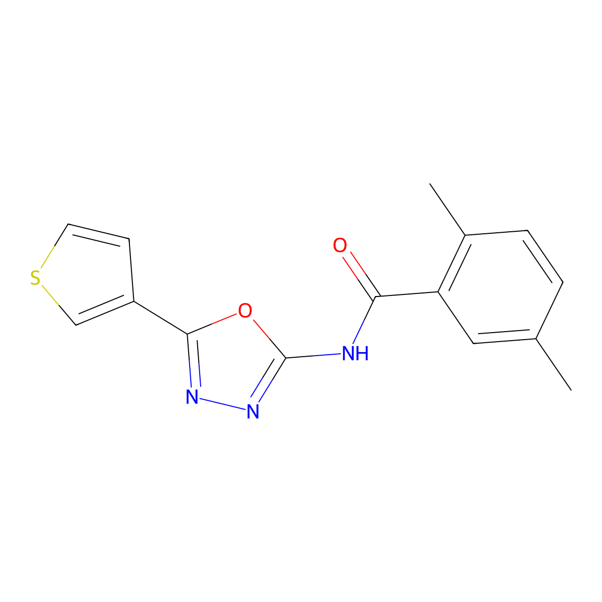2,5-dimethyl-N-[5-(thiophen-3-yl)-1,3,4-oxadiazol-2-yl]benzamide molecular structure, CAS 1251582-12-3