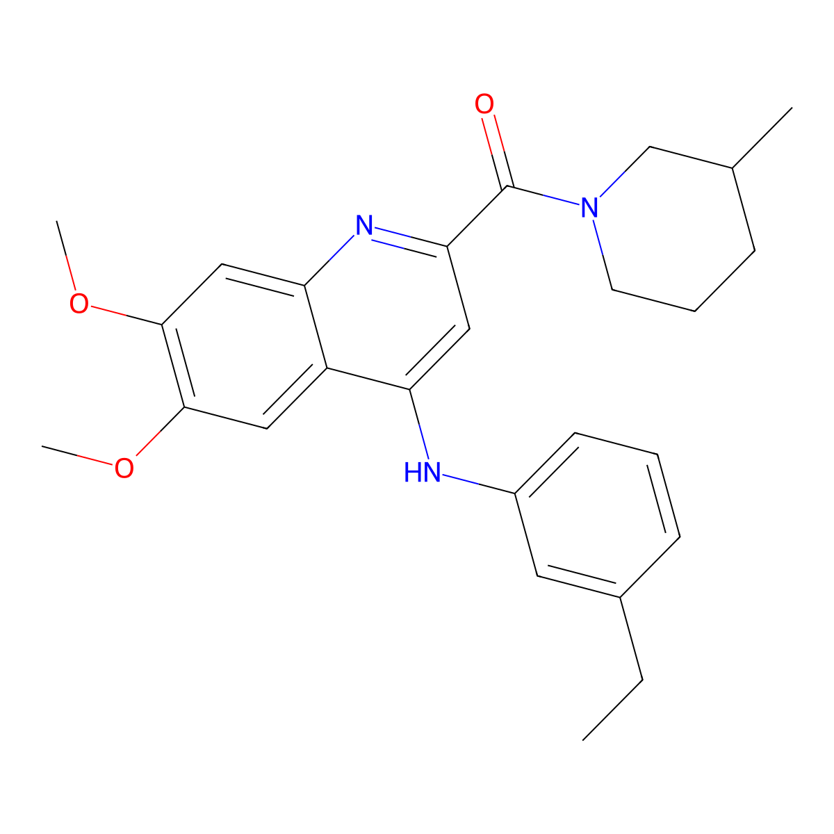 N-(3-ethylphenyl)-6,7-dimethoxy-2-(3-methylpiperidine-1-carbonyl)quinolin-4-amine molecular structure, CAS 1251582-23-6