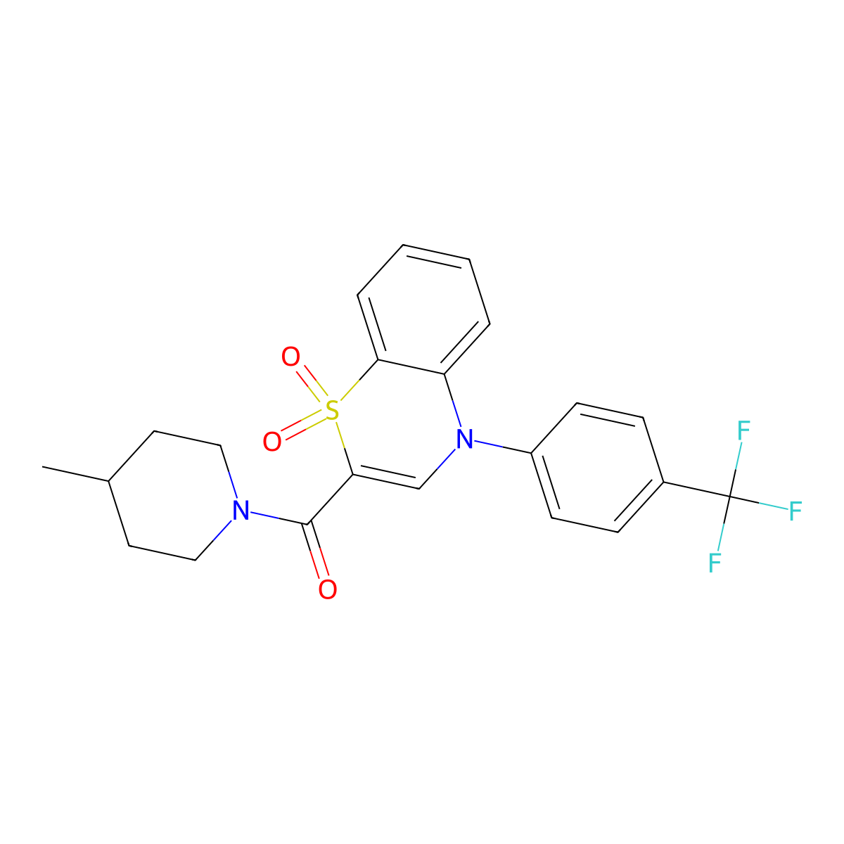 2-(4-methylpiperidine-1-carbonyl)-4-[4-(trifluoromethyl)phenyl]-4H-1lambda6,4-benzothiazine-1,1-dione molecular structure, CAS 1251582-26-9