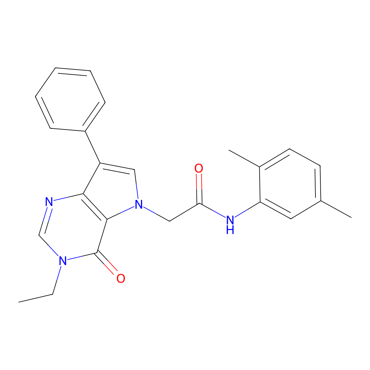 N-(2,5-dimethylphenyl)-2-(3-ethyl-4-oxo-7-phenyl-3,4-dihydro-5H-pyrrolo[3,2-d]pyrimidin-5-yl)acetamide molecular structure, CAS 1251582-30-5