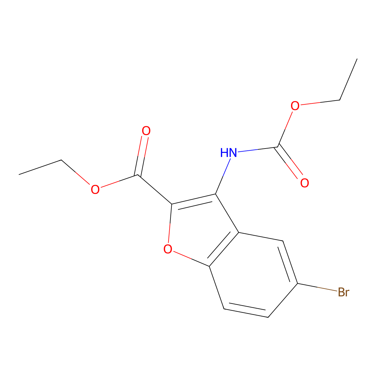 Ethyl 5-bromo-3-((ethoxycarbonyl)amino)benzofuran-2-carboxylate molecular structure, CAS 1251582-36-1