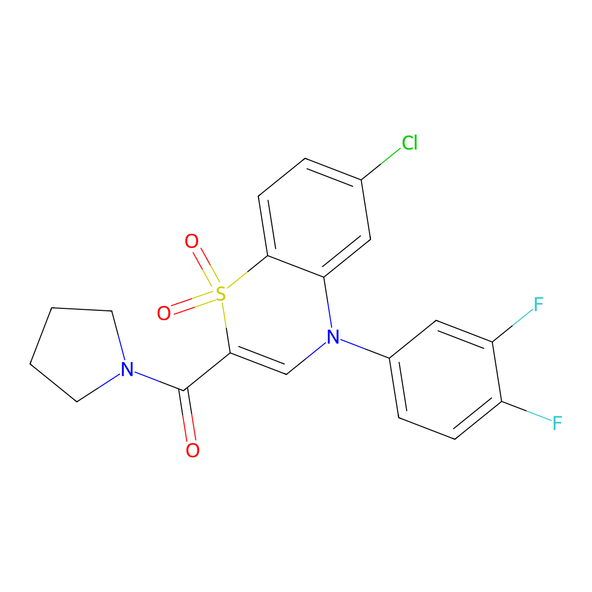 6-chloro-4-(3,4-difluorophenyl)-2-(pyrrolidine-1-carbonyl)-4H-1lambda6,4-benzothiazine-1,1-dione molecular structure, CAS 1251582-51-0