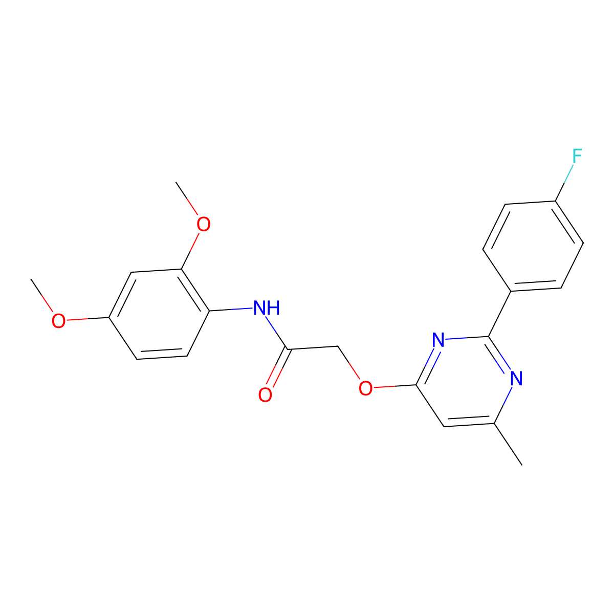 N-(2,4-dimethoxyphenyl)-2-{[2-(4-fluorophenyl)-6-methylpyrimidin-4-yl]oxy}acetamide molecular structure, CAS 1251582-64-5