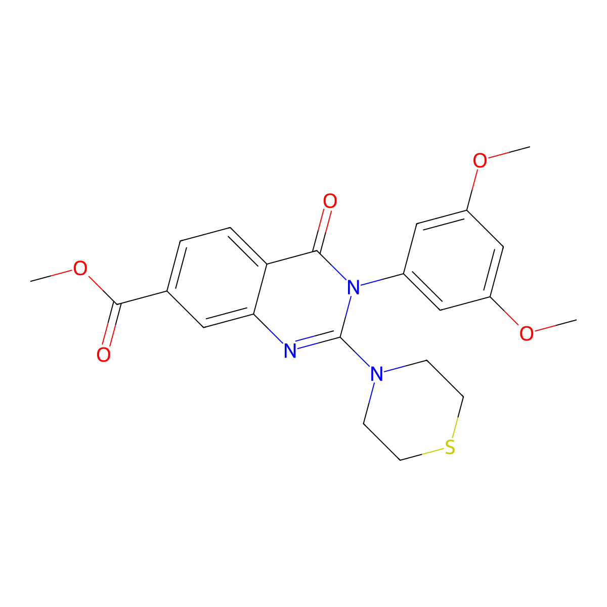 Methyl 3-(3,5-dimethoxyphenyl)-4-oxo-2-thiomorpholino-3,4-dihydroquinazoline-7-carboxylate molecular structure, CAS 1251582-69-0