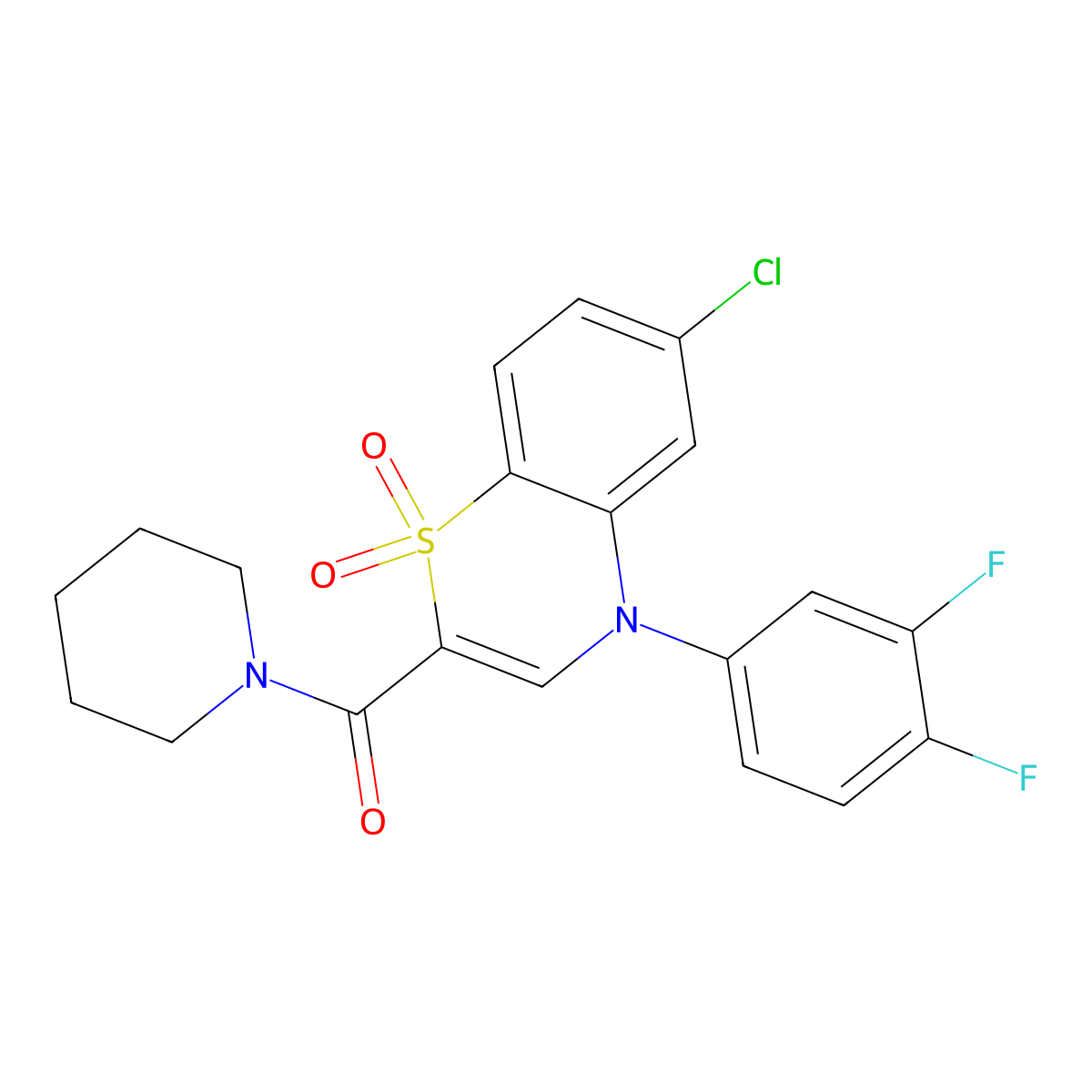 6-chloro-4-(3,4-difluorophenyl)-2-(piperidine-1-carbonyl)-4H-1lambda6,4-benzothiazine-1,1-dione molecular structure, CAS 1251582-76-9