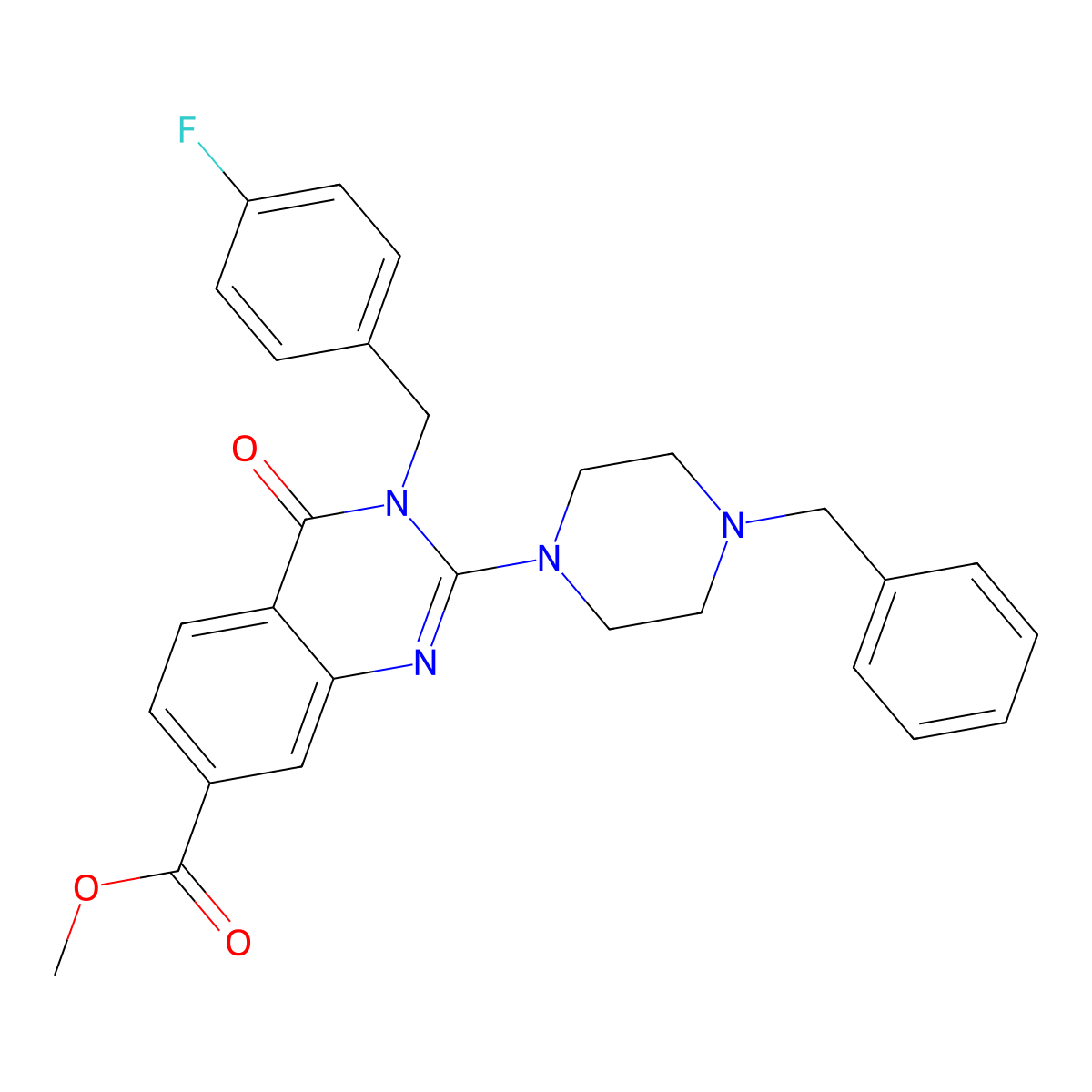 Methyl 2-(4-benzylpiperazin-1-yl)-3-[(4-fluorophenyl)methyl]-4-oxoquinazoline-7-carboxylate molecular structure, CAS 1251582-77-0