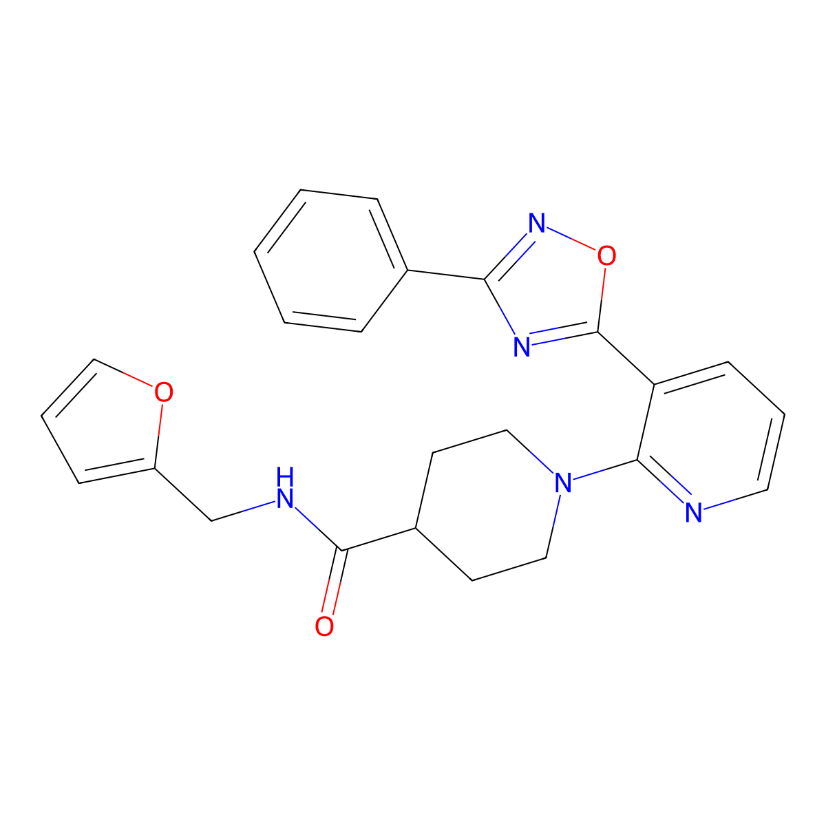 N-(furan-2-ylmethyl)-1-[3-(3-phenyl-1,2,4-oxadiazol-5-yl)pyridin-2-yl]piperidine-4-carboxamide molecular structure, CAS 1251582-86-1