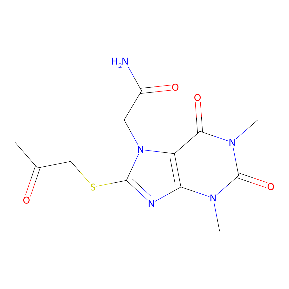 2-(1,3-dimethyl-2,6-dioxo-8-((2-oxopropyl)thio)-2,3-dihydro-1H-purin-7(6H)-yl)acetamide molecular structure, CAS 1251583-02-4