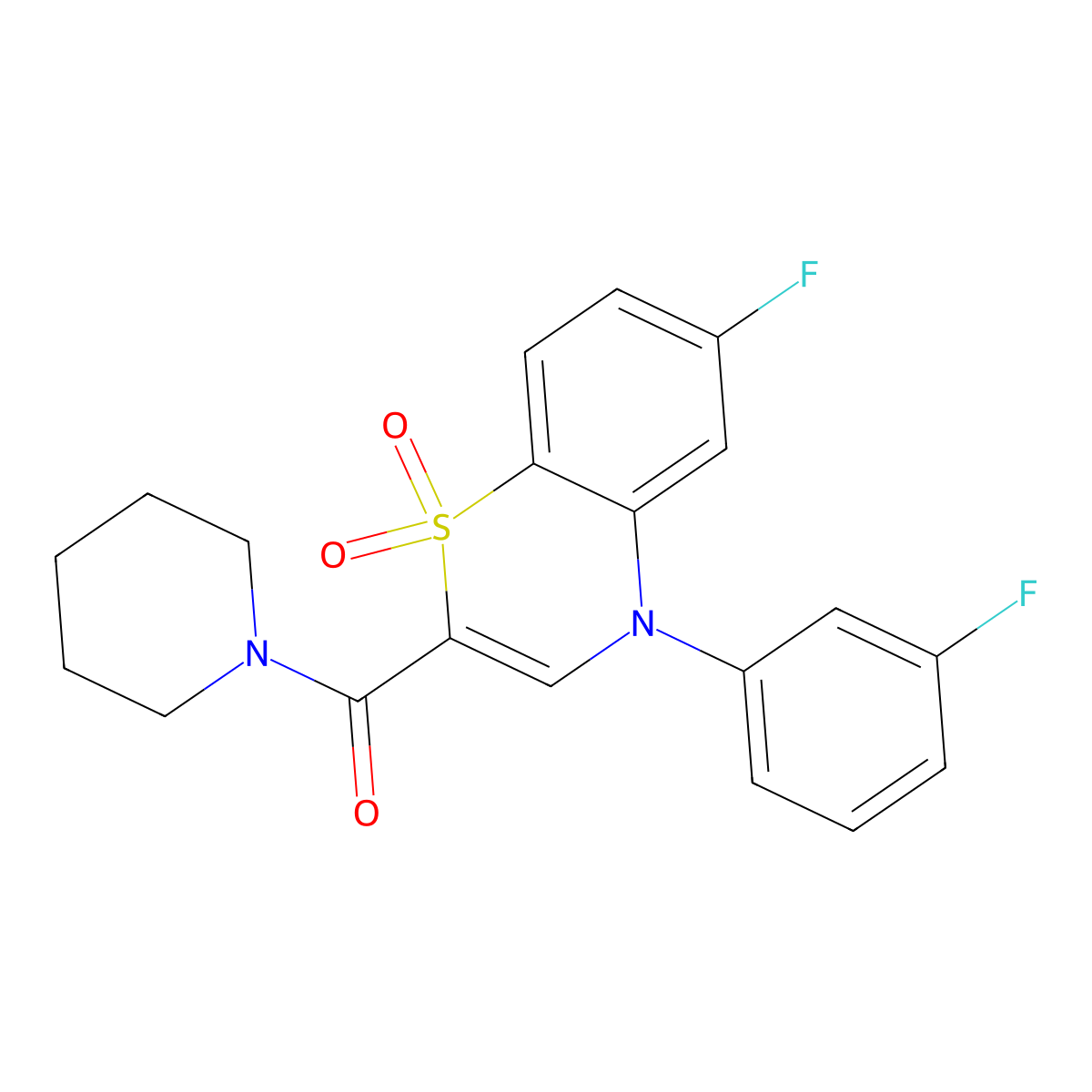 6-fluoro-4-(3-fluorophenyl)-2-(piperidine-1-carbonyl)-4H-1lambda6,4-benzothiazine-1,1-dione molecular structure, CAS 1251583-56-8
