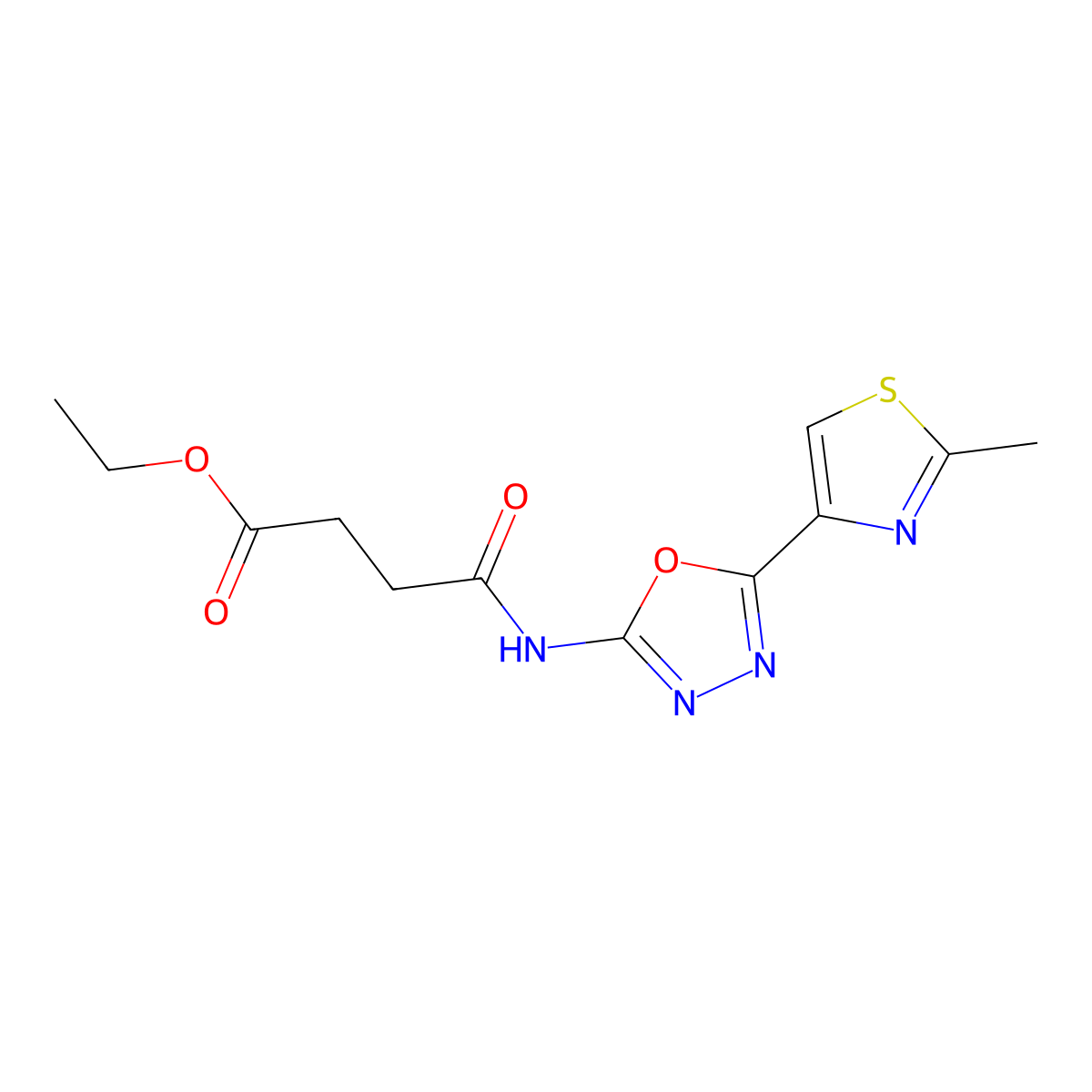 Ethyl 4-((5-(2-methylthiazol-4-yl)-1,3,4-oxadiazol-2-yl)amino)-4-oxobutanoate molecular structure, CAS 1251583-61-5