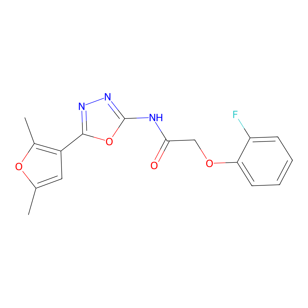 N-[5-(2,5-dimethylfuran-3-yl)-1,3,4-oxadiazol-2-yl]-2-(2-fluorophenoxy)acetamide molecular structure, CAS 1251583-69-3