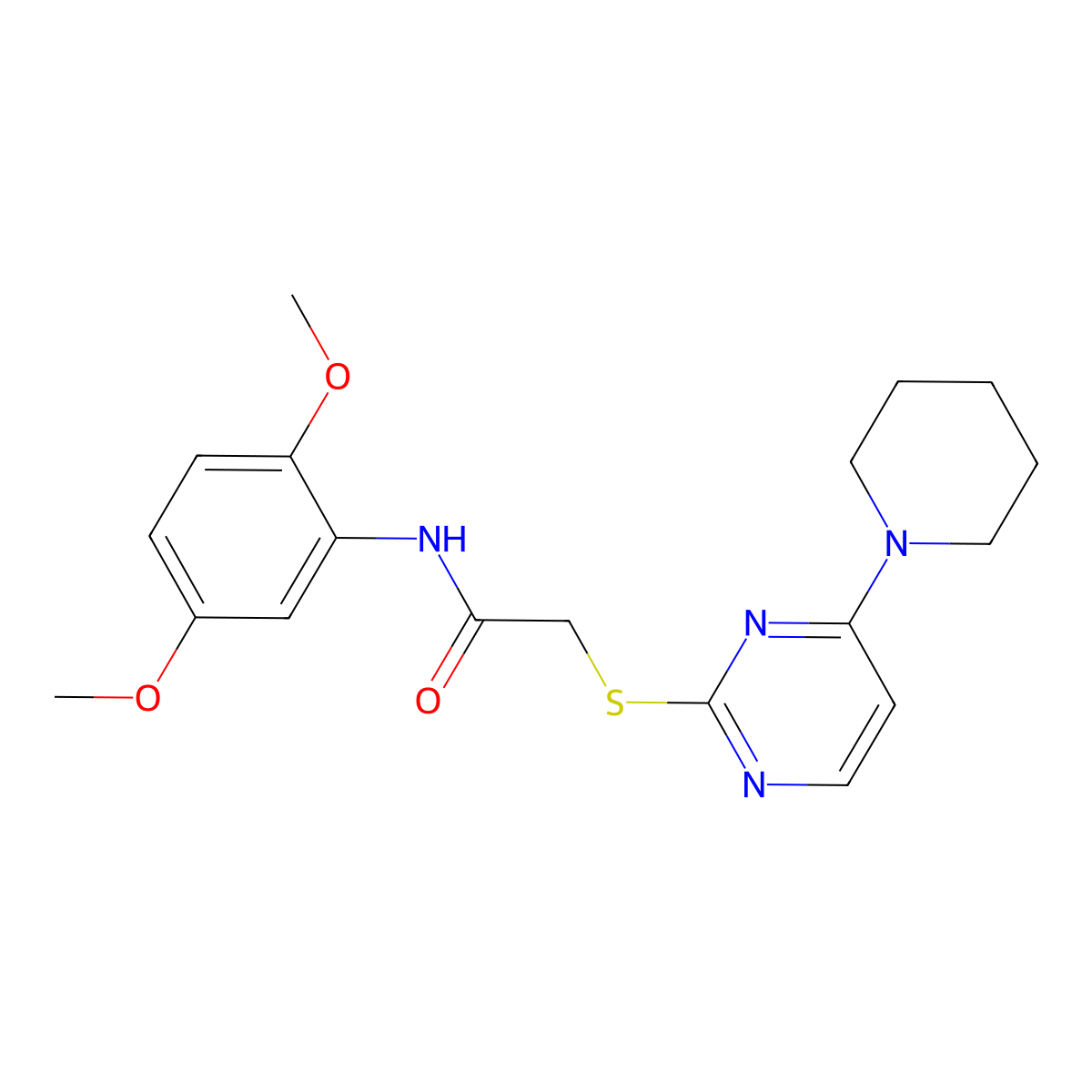 N-(2,5-dimethoxyphenyl)-2-{[4-(piperidin-1-yl)pyrimidin-2-yl]sulfanyl}acetamide molecular structure, CAS 1251583-71-7