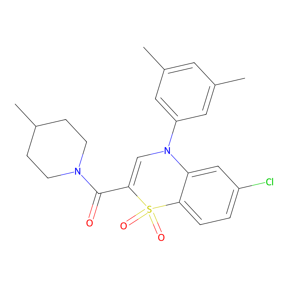 [6-chloro-4-(3,5-dimethylphenyl)-1,1-dioxido-4H-1,4-benzothiazin-2-yl](4-methylpiperidin-1-yl)methanone molecular structure, CAS 1251583-73-9