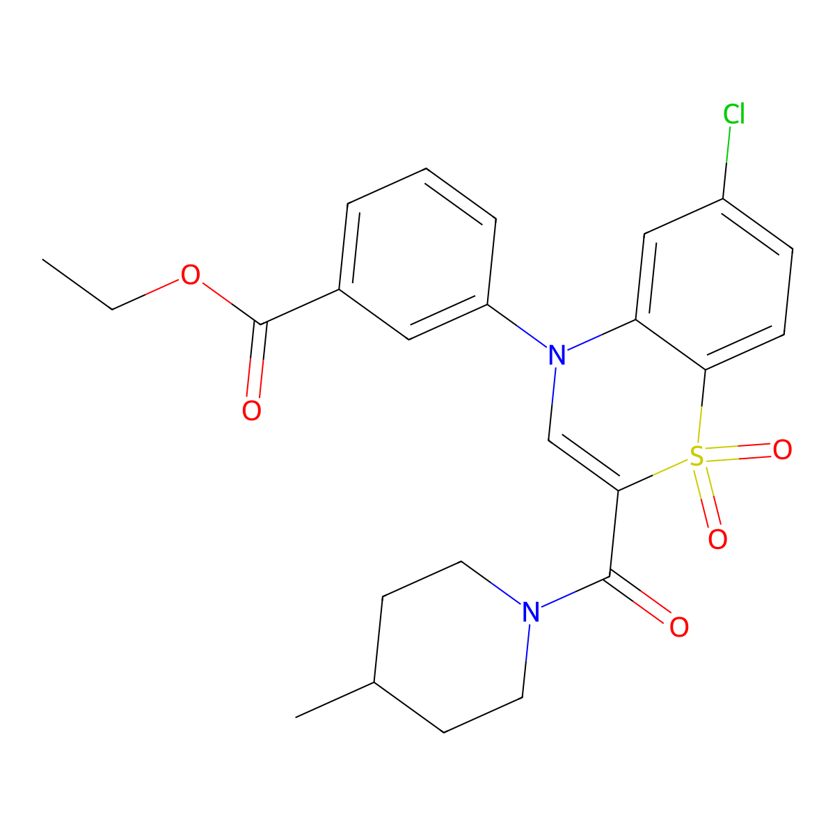 ethyl 3-(6-chloro-2-(4-methylpiperidine-1-carbonyl)-1,1-dioxido-4H-benzo[b][1,4]thiazin-4-yl)benzoate molecular structure, CAS 1251583-81-9