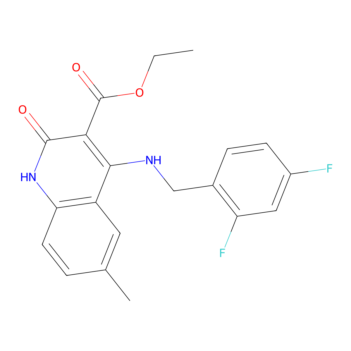 Ethyl 4-((2,4-difluorobenzyl)amino)-6-methyl-2-oxo-1,2-dihydroquinoline-3-carboxylate molecular structure, CAS 1251583-84-2