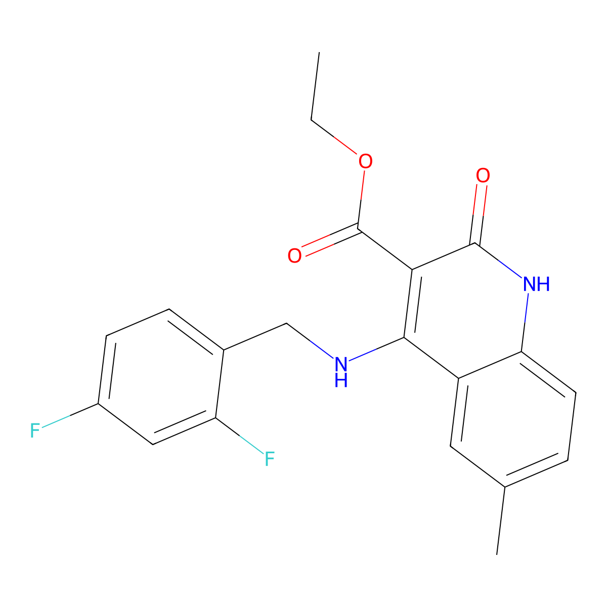 Ethyl 4-((2,4-difluorobenzyl)amino)-6-methyl-2-oxo-1,2-dihydroquinoline-3-carboxylate molecular structure, CAS 1251583-84-2
