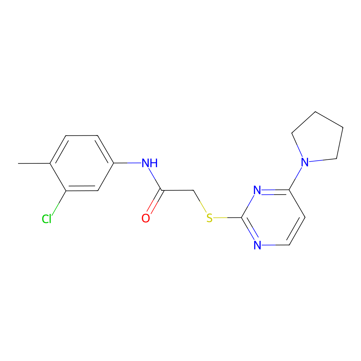 N-(3-chloro-4-methylphenyl)-2-{[4-(pyrrolidin-1-yl)pyrimidin-2-yl]sulfanyl}acetamide molecular structure, CAS 1251583-85-3