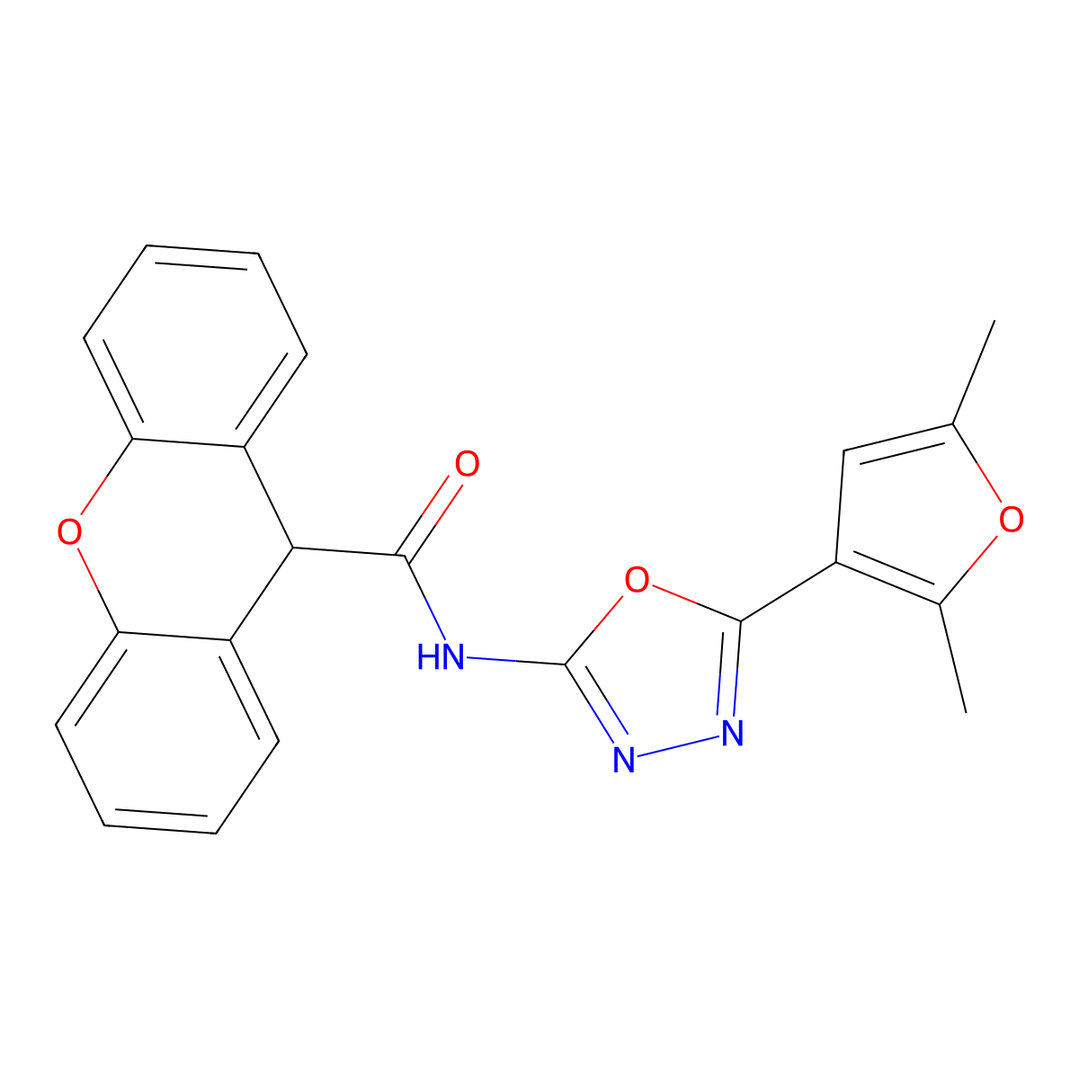 N-[5-(2,5-dimethylfuran-3-yl)-1,3,4-oxadiazol-2-yl]-9H-xanthene-9-carboxamide molecular structure, CAS 1251583-89-7
