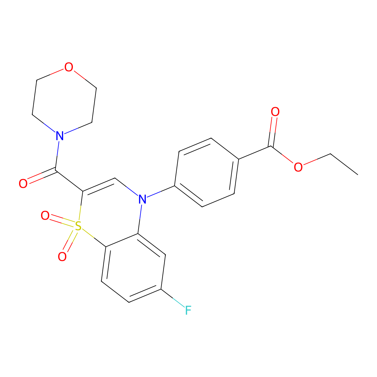 ethyl 4-[6-fluoro-2-(morpholine-4-carbonyl)-1,1-dioxo-4H-1lambda6,4-benzothiazin-4-yl]benzoate molecular structure, CAS 1251583-91-1
