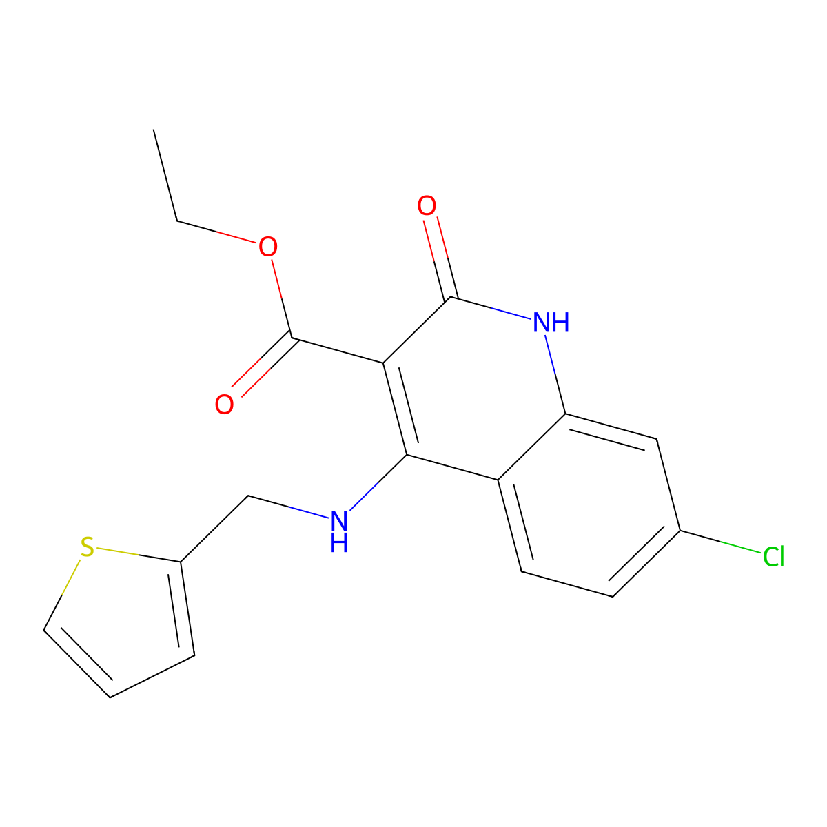 Ethyl 7-chloro-2-oxo-4-{[(thiophen-2-yl)methyl]amino}-1,2-dihydroquinoline-3-carboxylate molecular structure, CAS 1251583-96-6