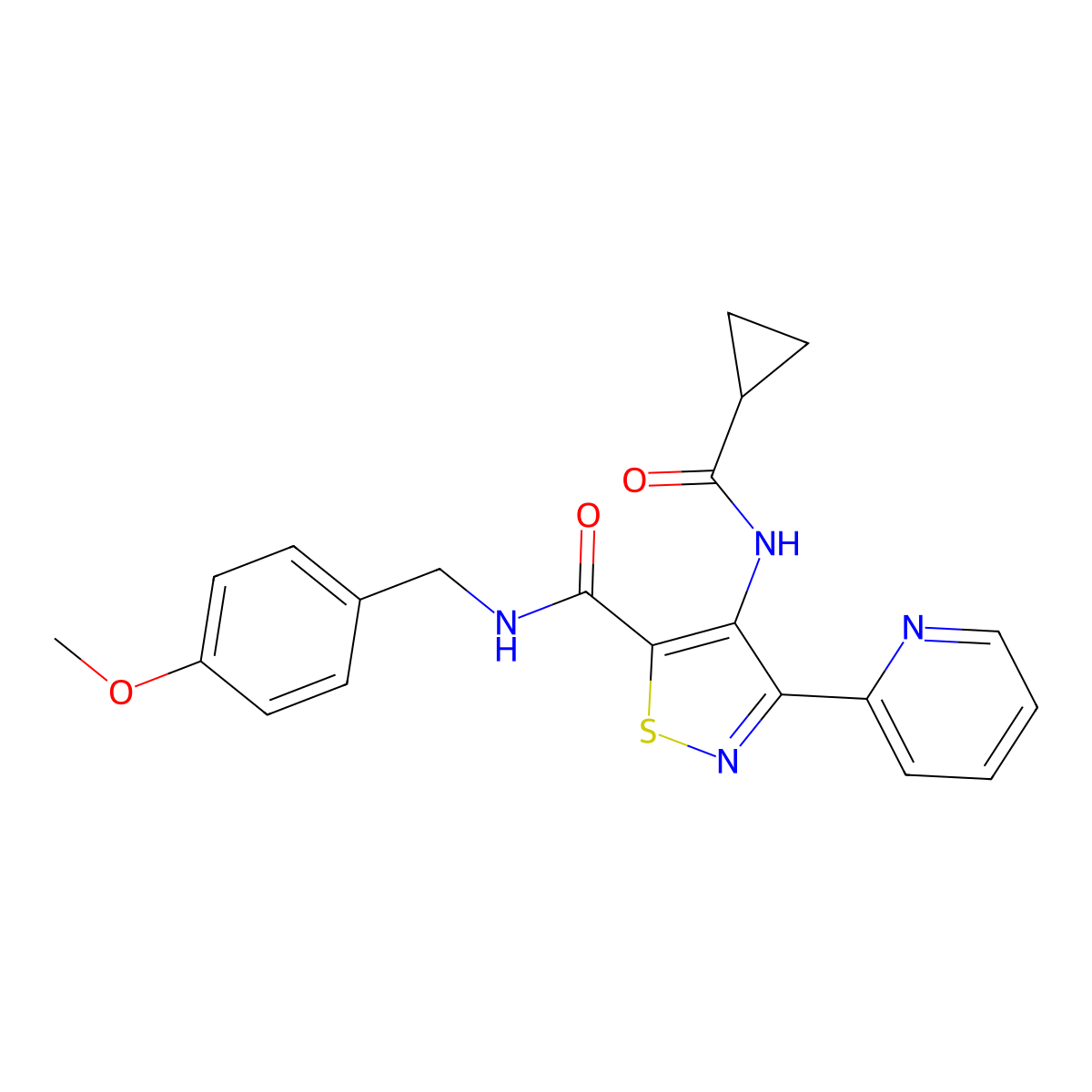 4-[(cyclopropylcarbonyl)amino]-N-(4-methoxybenzyl)-3-pyridin-2-ylisothiazole-5-carboxamide molecular structure, CAS 1251584-04-9