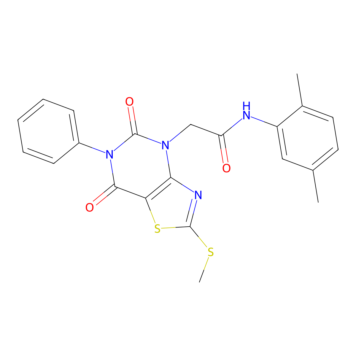 N-(2,5-dimethylphenyl)-2-[2-(methylsulfanyl)-5,7-dioxo-6-phenyl-4H,5H,6H,7H-[1,3]thiazolo[4,5-d]pyrimidin-4-yl]acetamide molecular structure, CAS 1251584-08-3