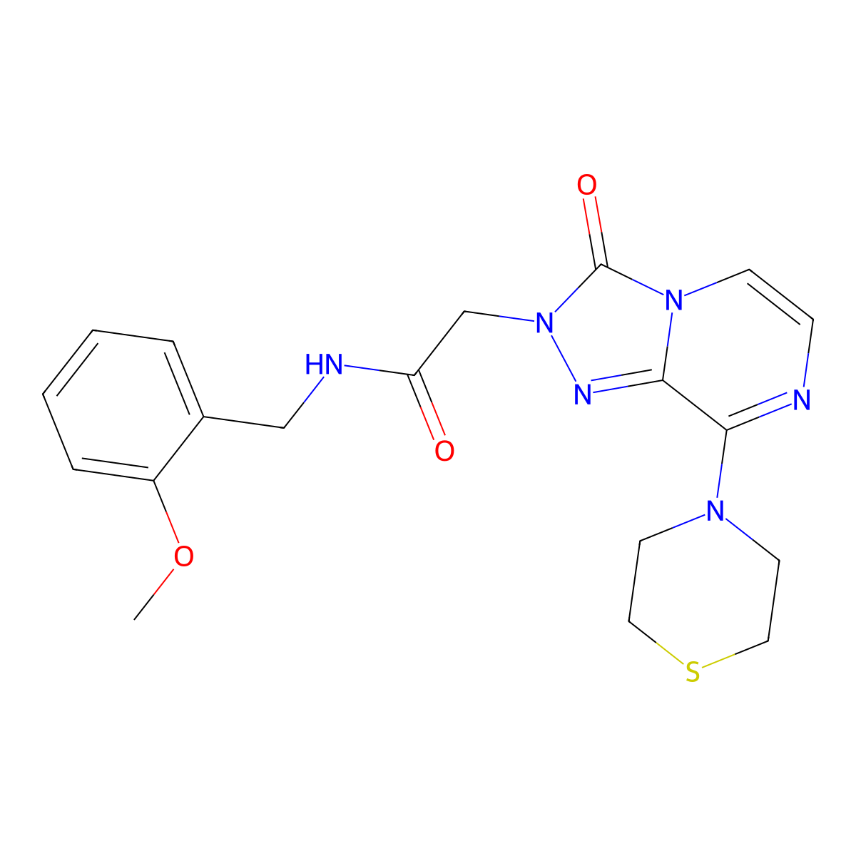 N-(2-methoxybenzyl)-2-(3-oxo-8-thiomorpholino-[1,2,4]triazolo[4,3-a]pyrazin-2(3H)-yl)acetamide molecular structure, CAS 1251584-09-4